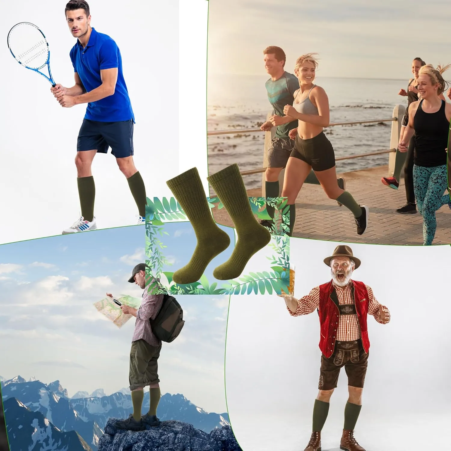 7 Pairs Men's Military Boot Socks Army Green Thickened Warm Military Crew Socks for Adult Working Outdoor Activities