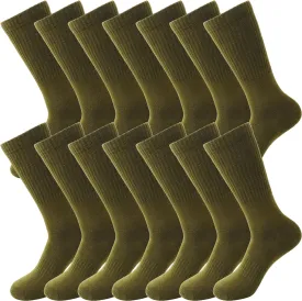 7 Pairs Men's Military Boot Socks Army Green Thickened Warm Military Crew Socks for Adult Working Outdoor Activities