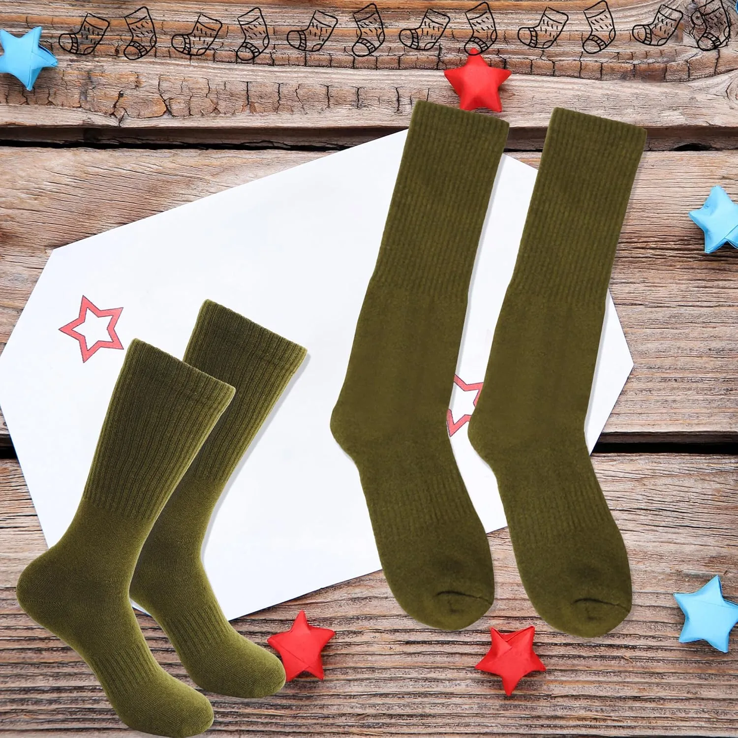 7 Pairs Men's Military Boot Socks Army Green Thickened Warm Military Crew Socks for Adult Working Outdoor Activities