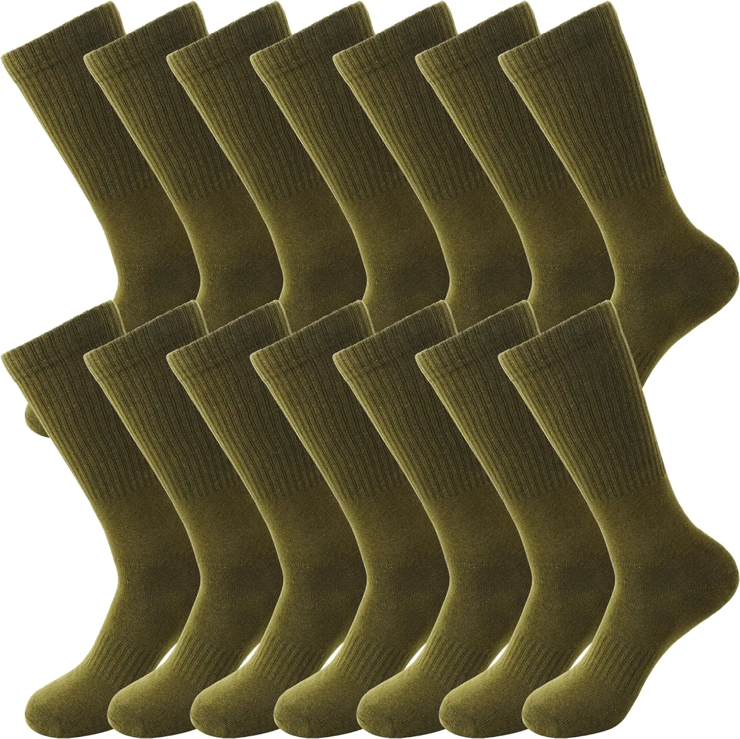 7 Pairs Men's Military Boot Socks Army Green Thickened Warm Military Crew Socks for Adult Working Outdoor Activities
