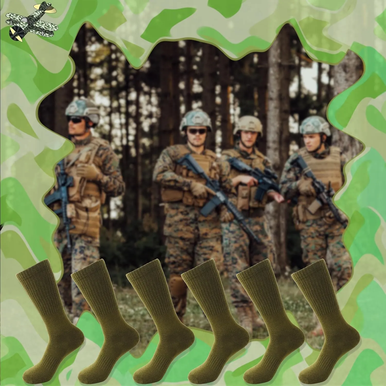 7 Pairs Men's Military Boot Socks Army Green Thickened Warm Military Crew Socks for Adult Working Outdoor Activities