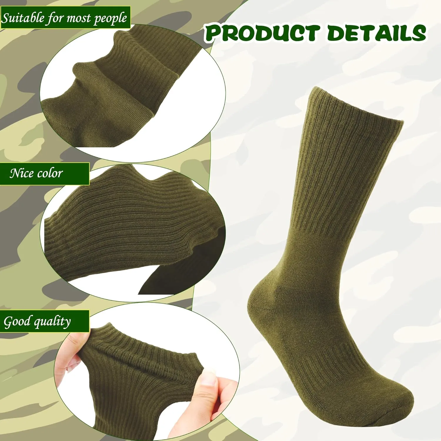 7 Pairs Men's Military Boot Socks Army Green Thickened Warm Military Crew Socks for Adult Working Outdoor Activities