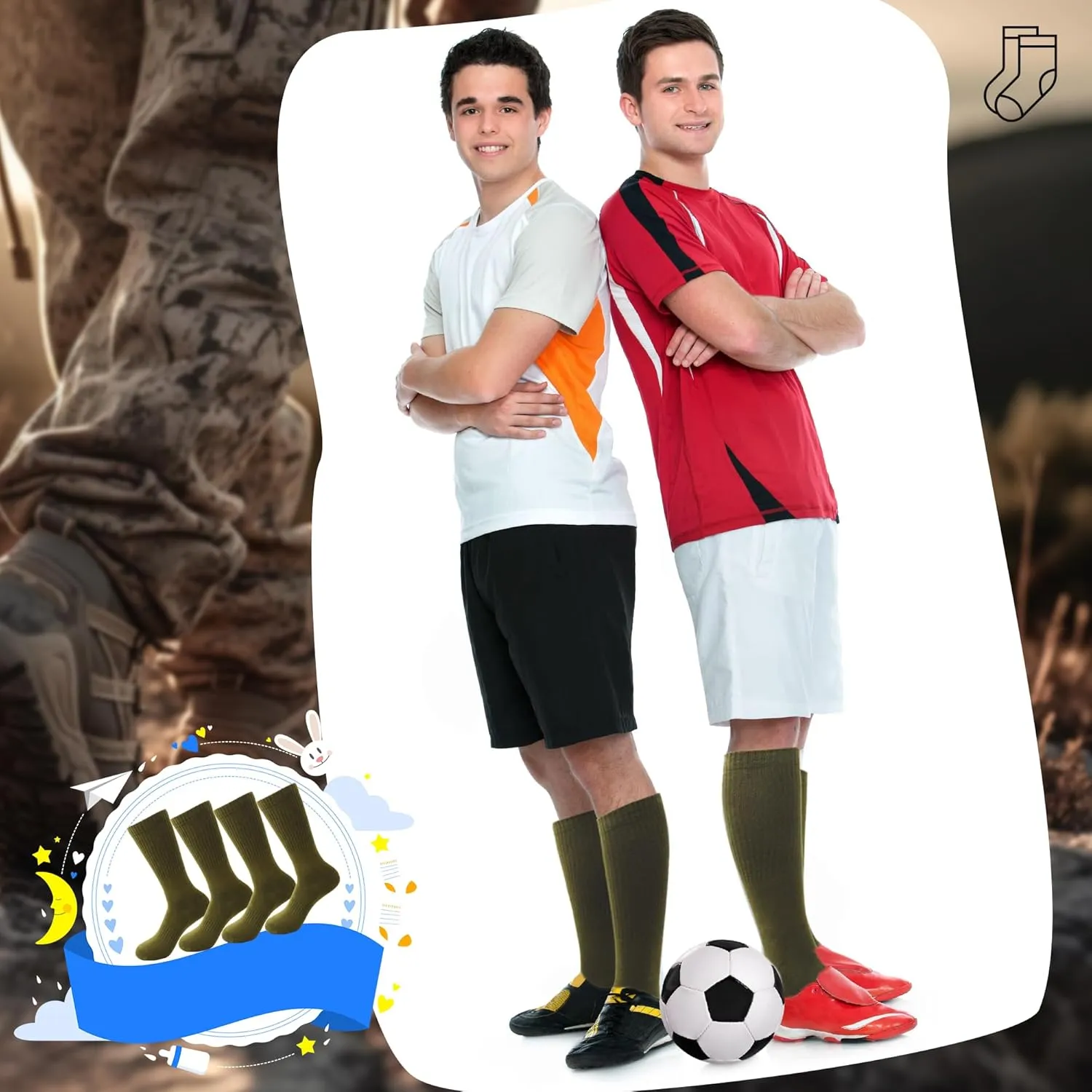 7 Pairs Men's Military Boot Socks Army Green Thickened Warm Military Crew Socks for Adult Working Outdoor Activities