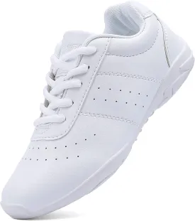 BAXINIER Youth Girls White Cheerleading Dancing Shoes Athletic Training Tennis Walking Breathable Competition Cheer Sneakers