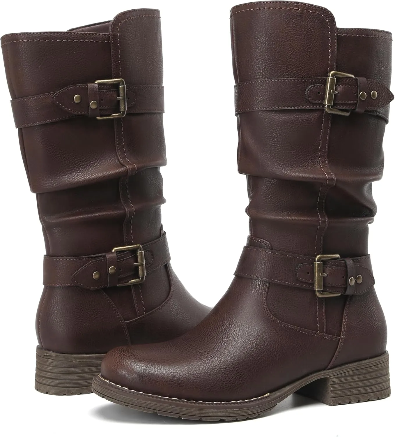 DECARSDZ Women's Fashion Mid Calf Black Boots For Women Dress Boot With Chunky Low Heel Style Zipper Comfort Booties
