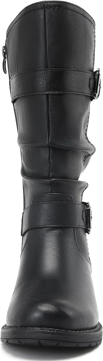 DECARSDZ Women's Fashion Mid Calf Black Boots For Women Dress Boot With Chunky Low Heel Style Zipper Comfort Booties