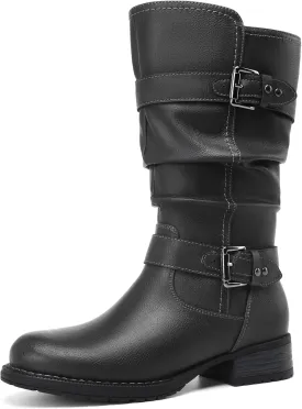 DECARSDZ Women's Fashion Mid Calf Black Boots For Women Dress Boot With Chunky Low Heel Style Zipper Comfort Booties