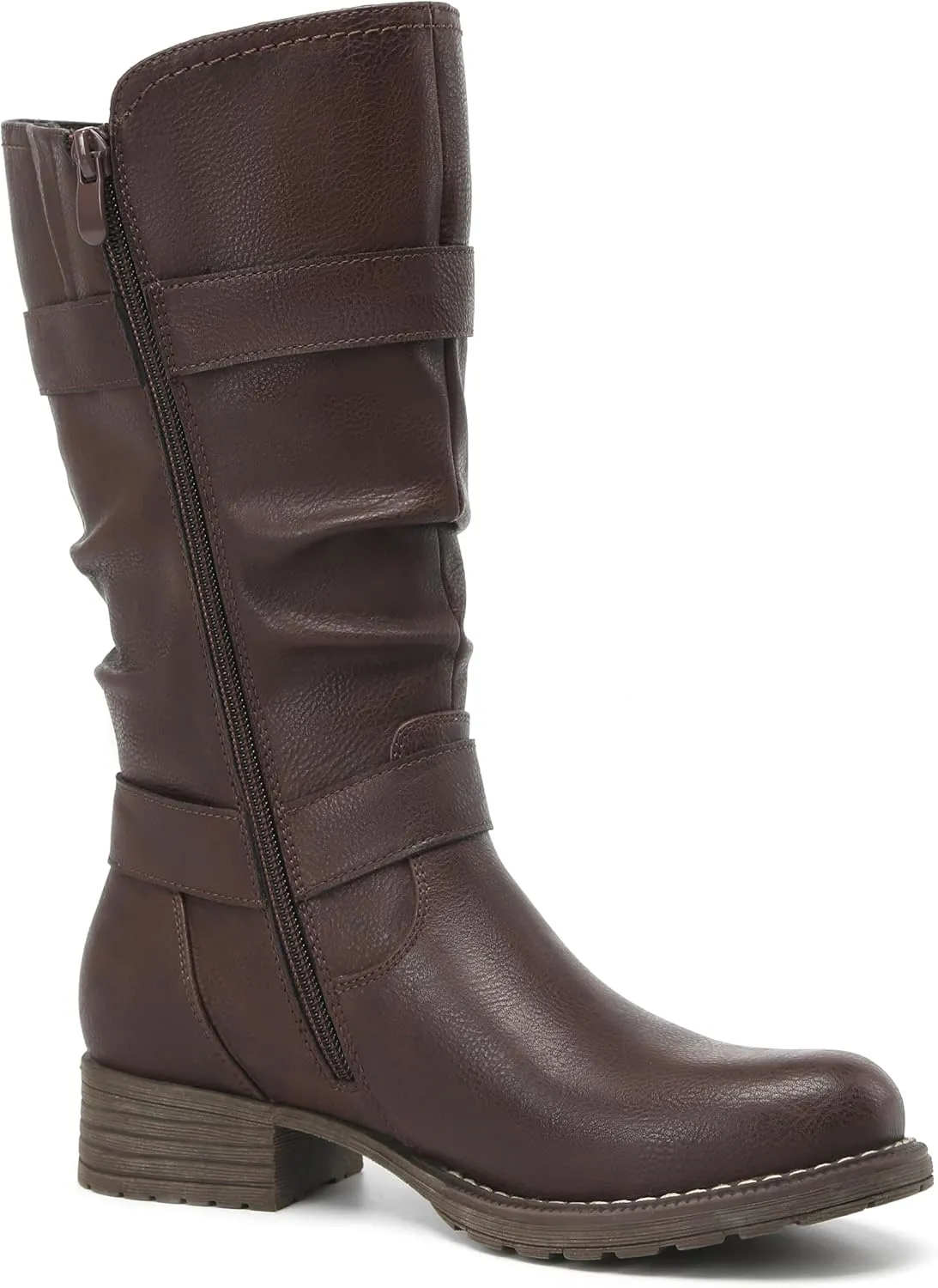 DECARSDZ Women's Fashion Mid Calf Black Boots For Women Dress Boot With Chunky Low Heel Style Zipper Comfort Booties