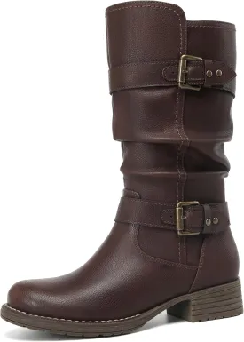 DECARSDZ Women's Fashion Mid Calf Black Boots For Women Dress Boot With Chunky Low Heel Style Zipper Comfort Booties