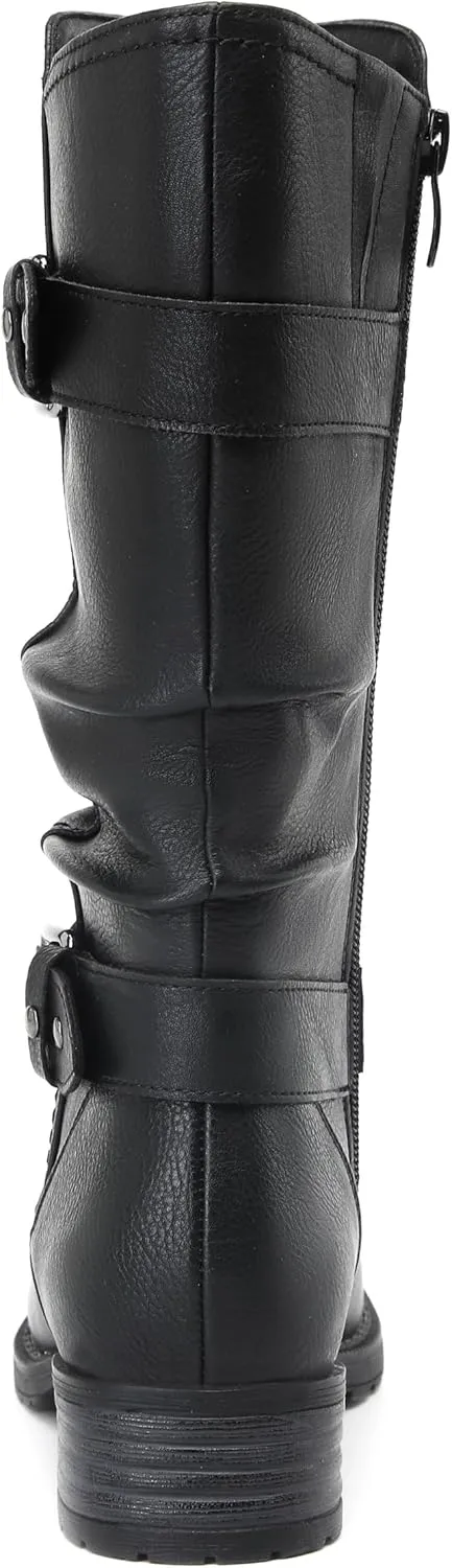 DECARSDZ Women's Fashion Mid Calf Black Boots For Women Dress Boot With Chunky Low Heel Style Zipper Comfort Booties