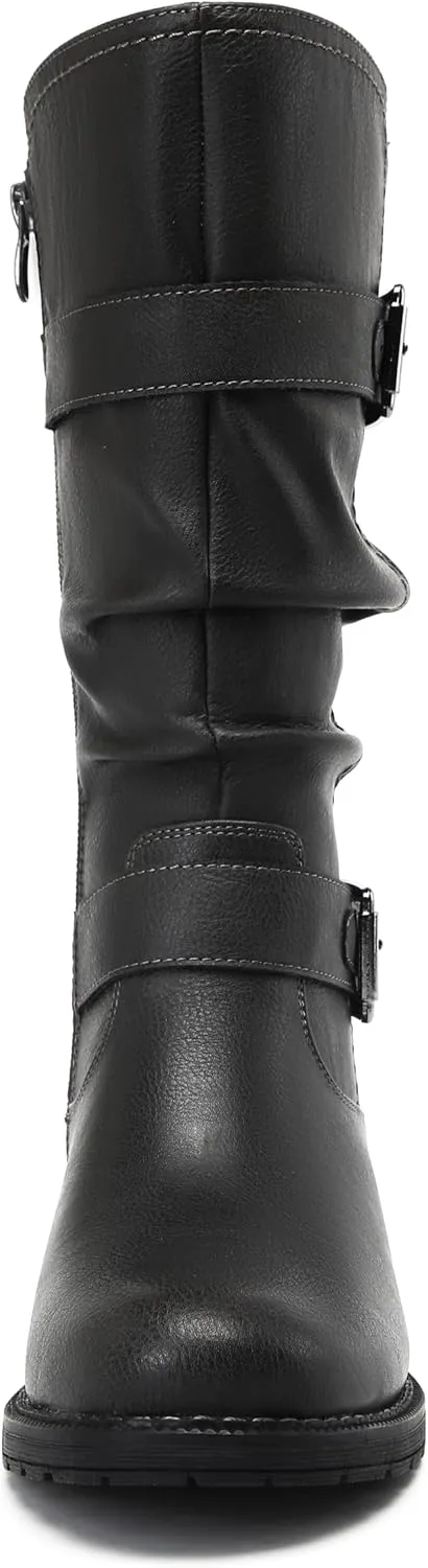 DECARSDZ Women's Fashion Mid Calf Black Boots For Women Dress Boot With Chunky Low Heel Style Zipper Comfort Booties