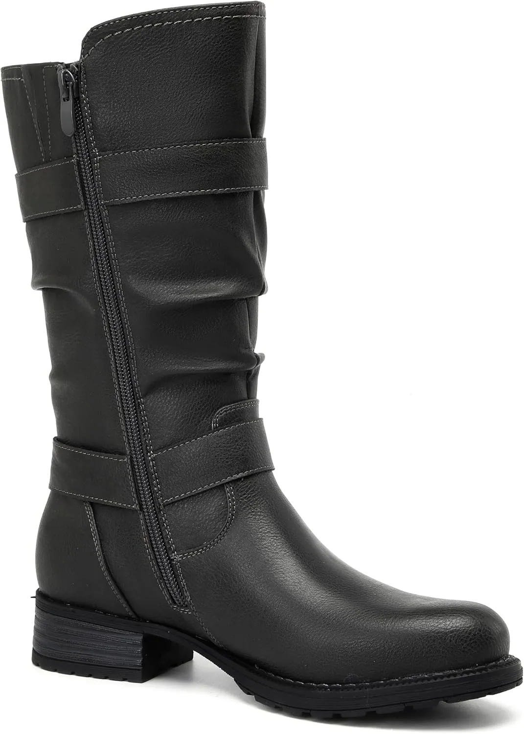DECARSDZ Women's Fashion Mid Calf Black Boots For Women Dress Boot With Chunky Low Heel Style Zipper Comfort Booties