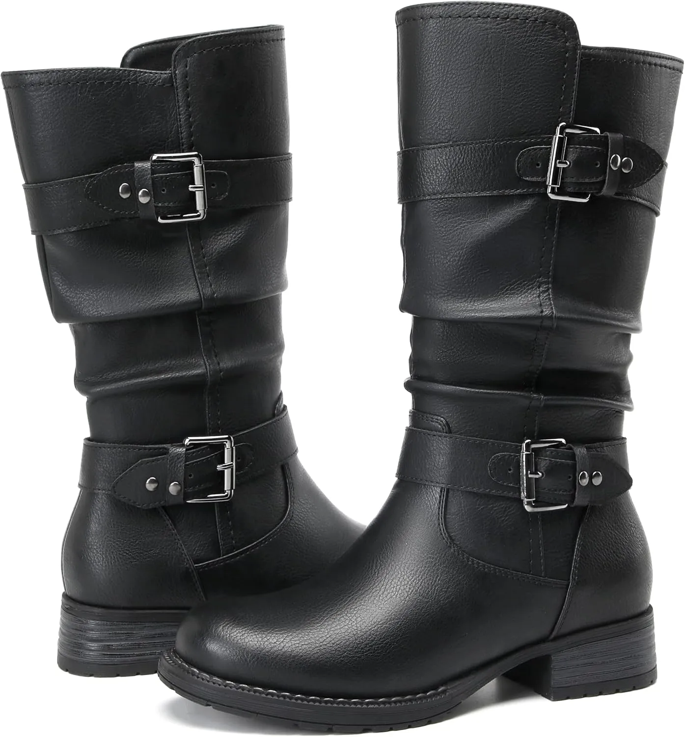 DECARSDZ Women's Fashion Mid Calf Black Boots For Women Dress Boot With Chunky Low Heel Style Zipper Comfort Booties