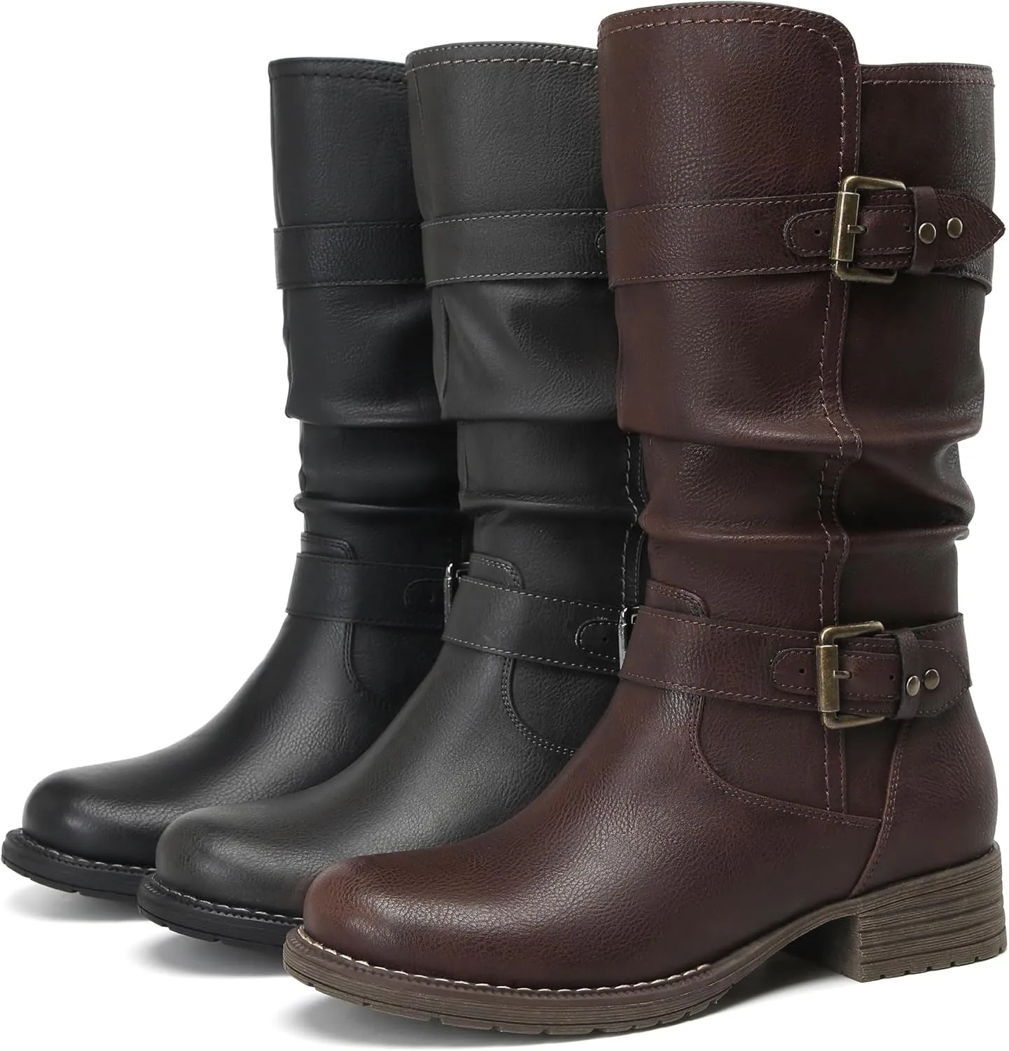 DECARSDZ Women's Fashion Mid Calf Black Boots For Women Dress Boot With Chunky Low Heel Style Zipper Comfort Booties