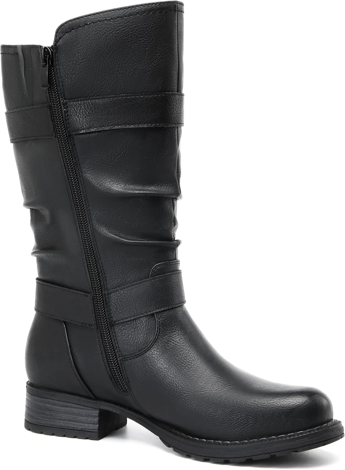 DECARSDZ Women's Fashion Mid Calf Black Boots For Women Dress Boot With Chunky Low Heel Style Zipper Comfort Booties