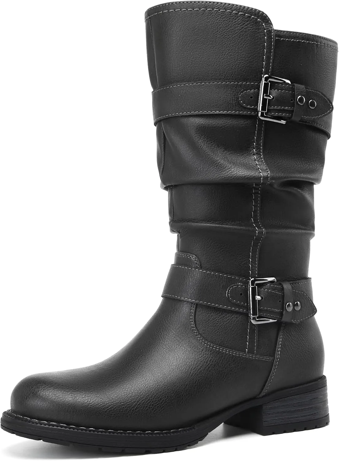 DECARSDZ Women's Fashion Mid Calf Black Boots For Women Dress Boot With Chunky Low Heel Style Zipper Comfort Booties