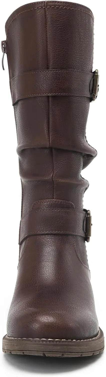 DECARSDZ Women's Fashion Mid Calf Black Boots For Women Dress Boot With Chunky Low Heel Style Zipper Comfort Booties