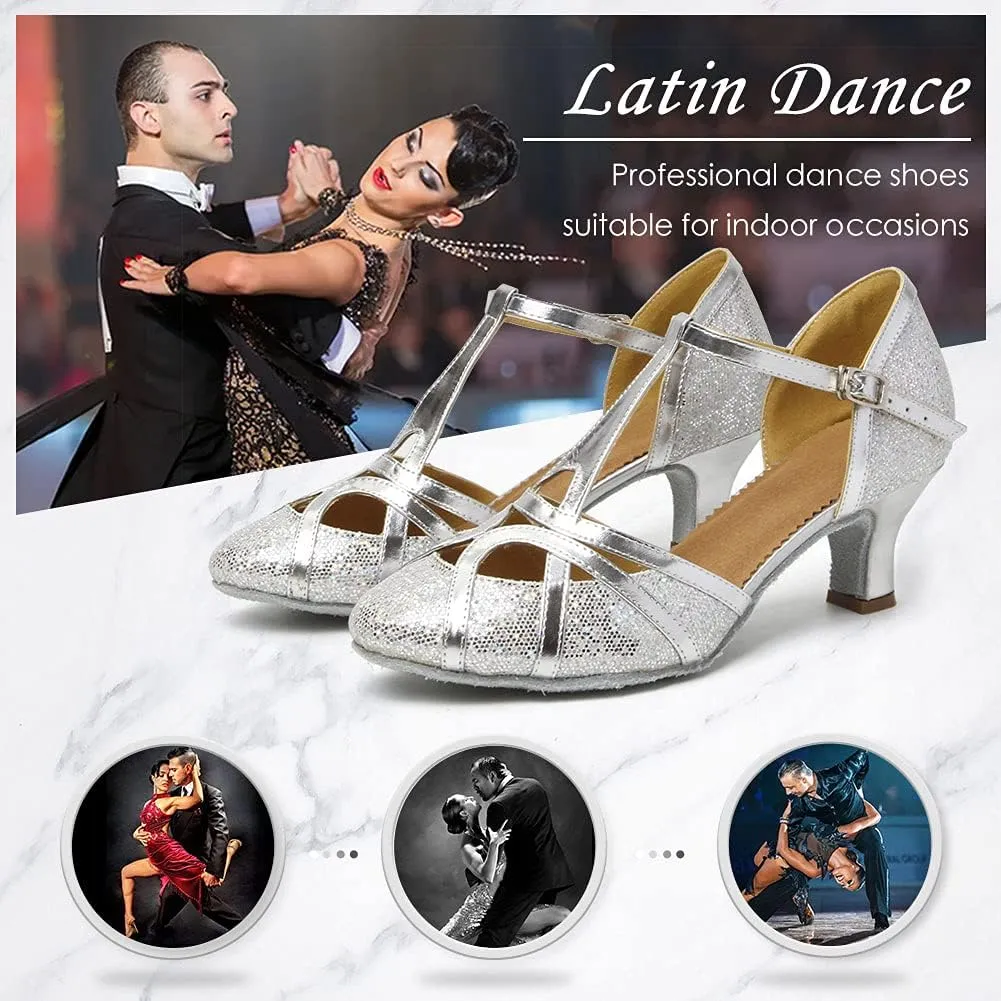DKZSYIM Glitter Women Latin Dance Shoes Closed Toe Ballroom Salsa Tango Practice Performence Party Dancing Shoes,Model N511
