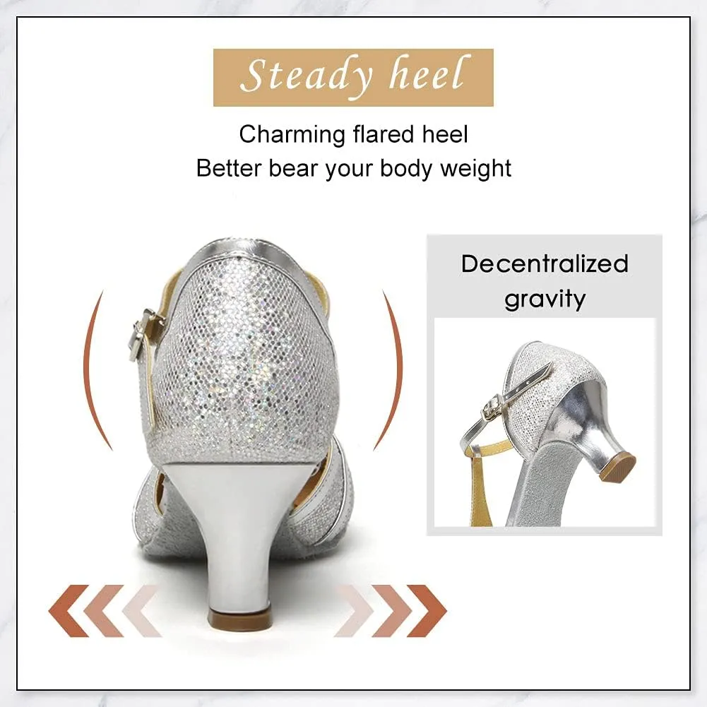 DKZSYIM Glitter Women Latin Dance Shoes Closed Toe Ballroom Salsa Tango Practice Performence Party Dancing Shoes,Model N511
