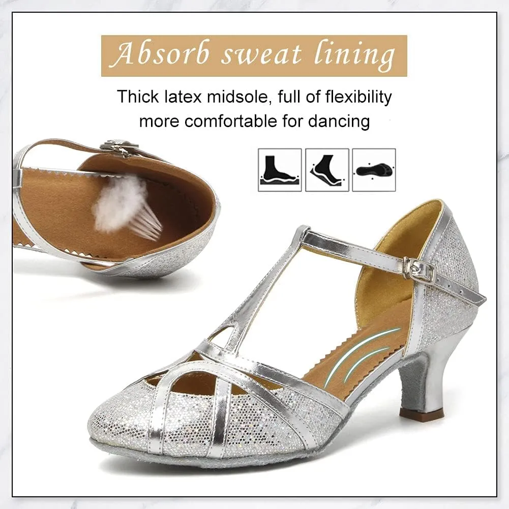 DKZSYIM Glitter Women Latin Dance Shoes Closed Toe Ballroom Salsa Tango Practice Performence Party Dancing Shoes,Model N511