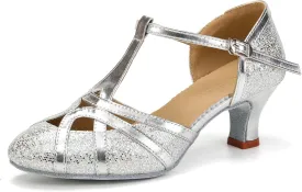 DKZSYIM Glitter Women Latin Dance Shoes Closed Toe Ballroom Salsa Tango Practice Performence Party Dancing Shoes,Model N511