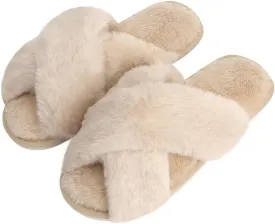 DOIOWN Women's Fuzzy Slippers Memory Foam Cute House Slippers Plush Fluffy Furry Open Toe Home Shoes Bridal Bridesmaid Gifts for Wedding