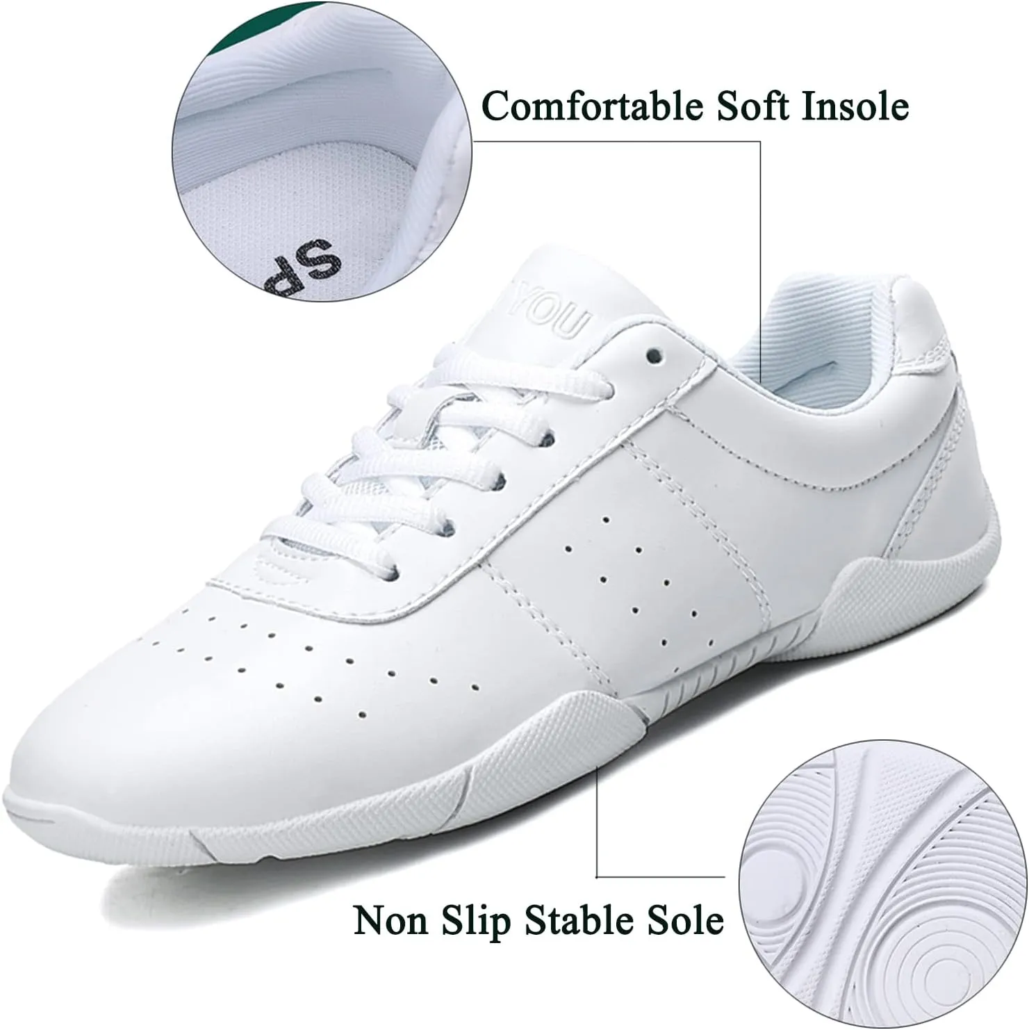 FOFOWHAT Girls White Cheer Shoes Youth Cheerleading Dance Sneaker Training Competition for Women Girls' Cheerleading Shoes