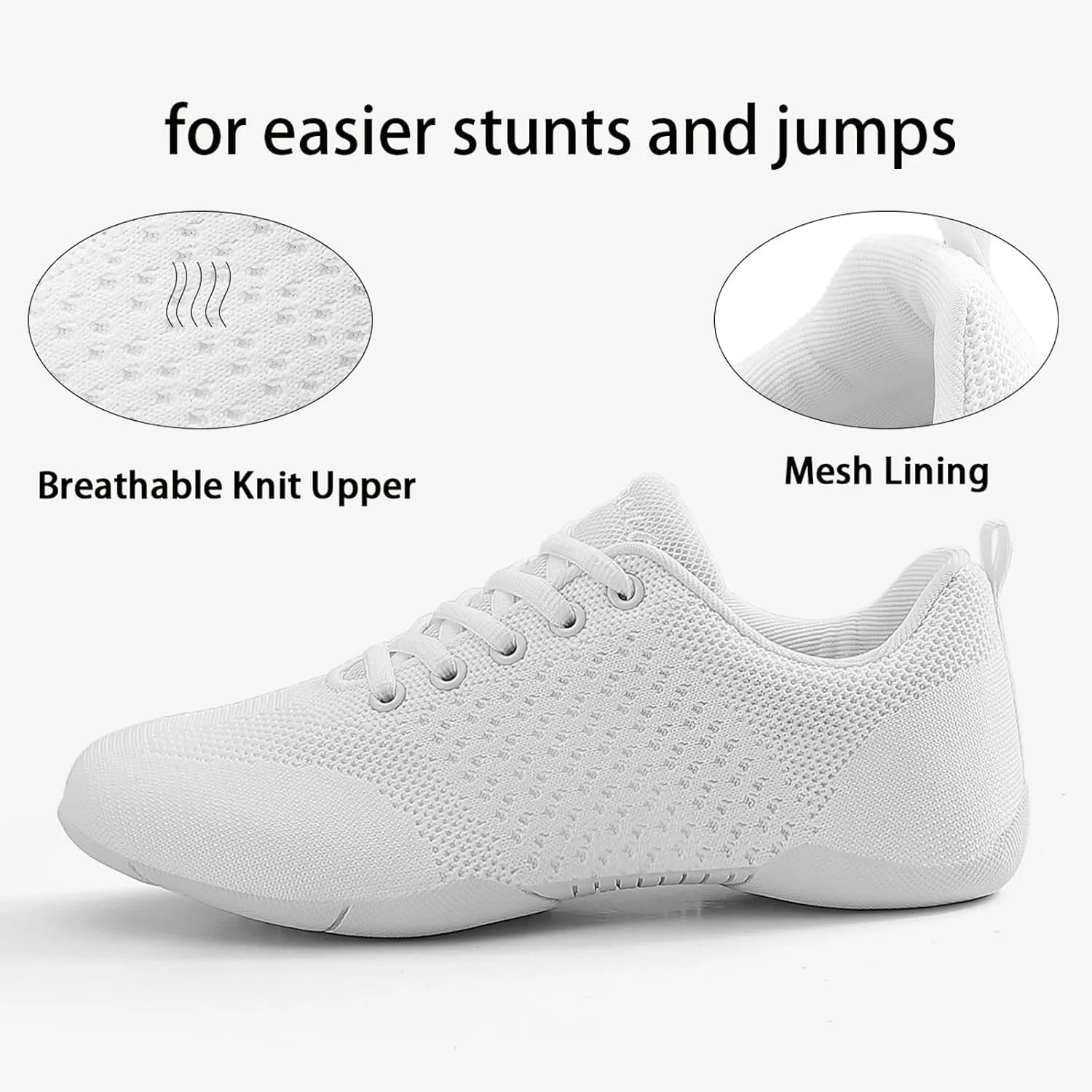 Girls Cheer Shoes White Youth Cheerleading Shoes Dance Athletic Training Breathable Dancing Lightweight Competition Comfortable Sport Sneakers Little Kid Size 12 to Women 11.5