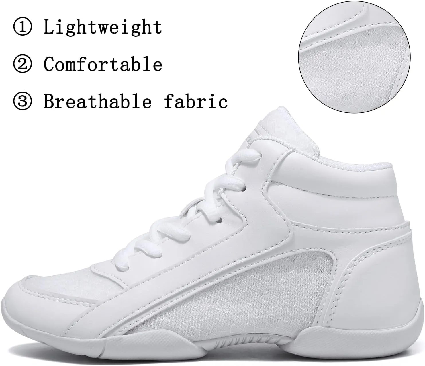 Girls White High Top Cheerleading Shoes Lightweight Youth Cheer Sneakers Hip Hop Training Dance Tennis Shoes