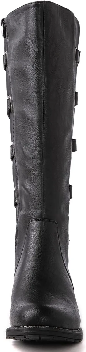 GLOBALWIN Women's Quilted Knee High Fashion Boots Strappy Boots For Women