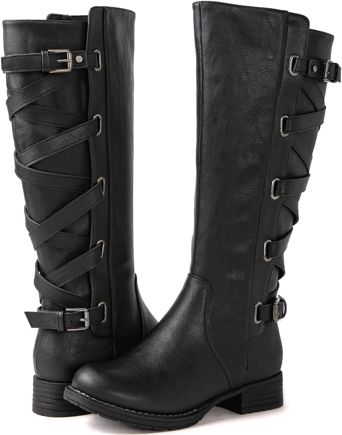 GLOBALWIN Women's Quilted Knee High Fashion Boots Strappy Boots For Women