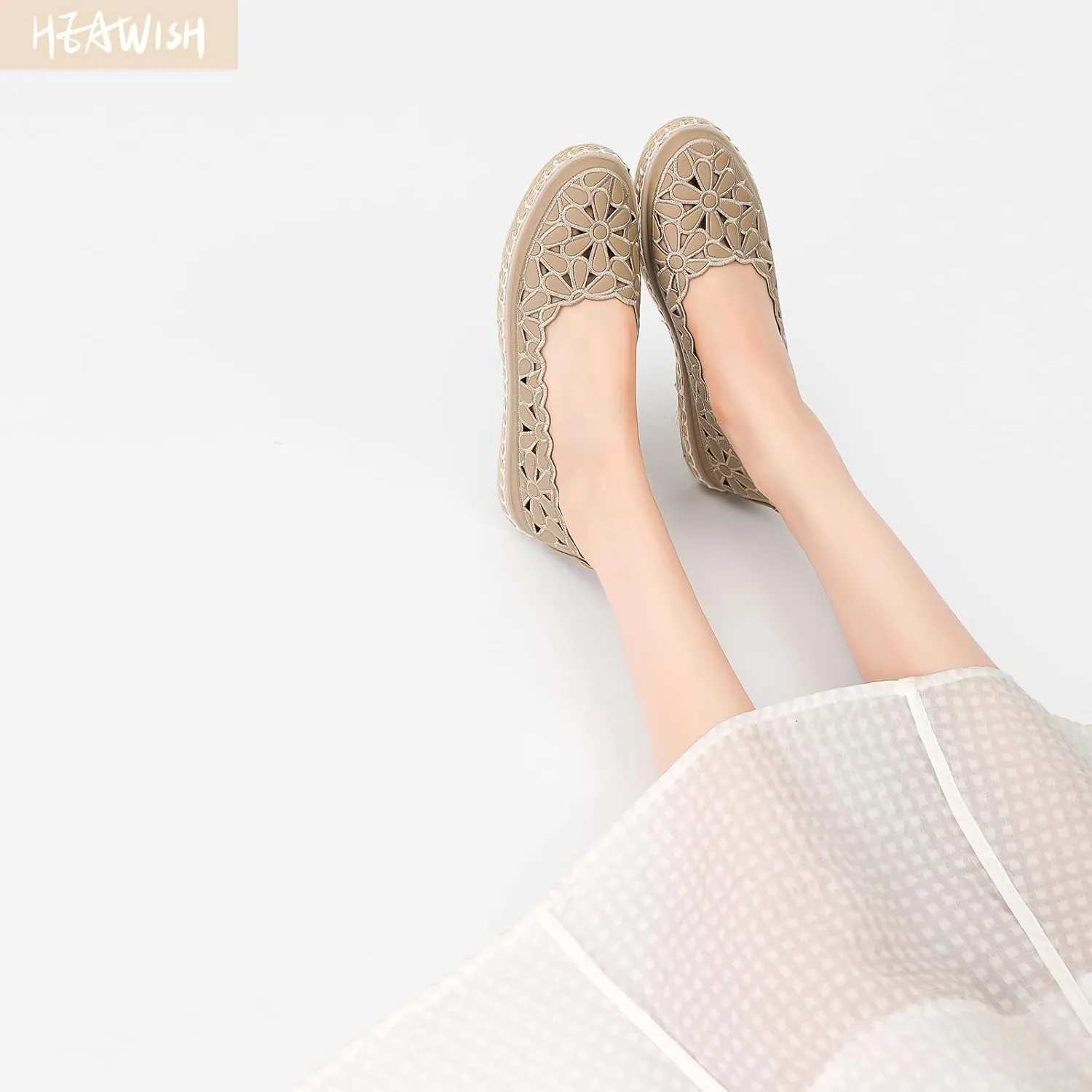 HEAWISH Womens Ballet Flat Daisy Round Toe Dress Shoes Casual Slip On Rope Loafer
