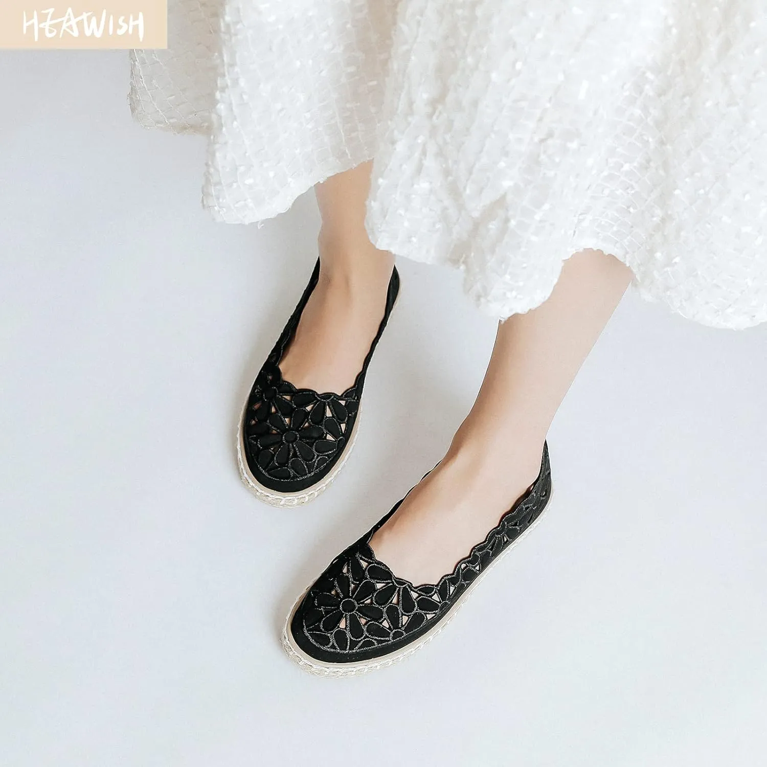 HEAWISH Womens Ballet Flat Daisy Round Toe Dress Shoes Casual Slip On Rope Loafer