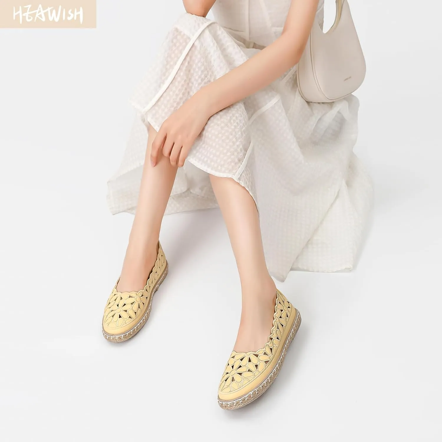 HEAWISH Womens Ballet Flat Daisy Round Toe Dress Shoes Casual Slip On Rope Loafer