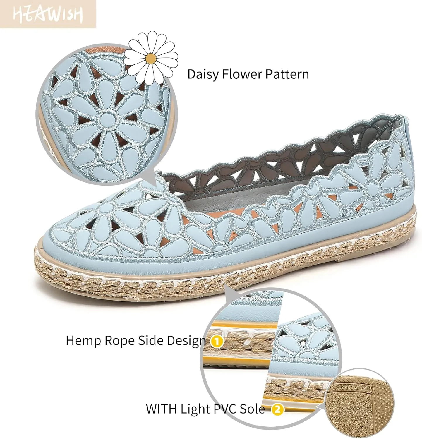 HEAWISH Womens Ballet Flat Daisy Round Toe Dress Shoes Casual Slip On Rope Loafer