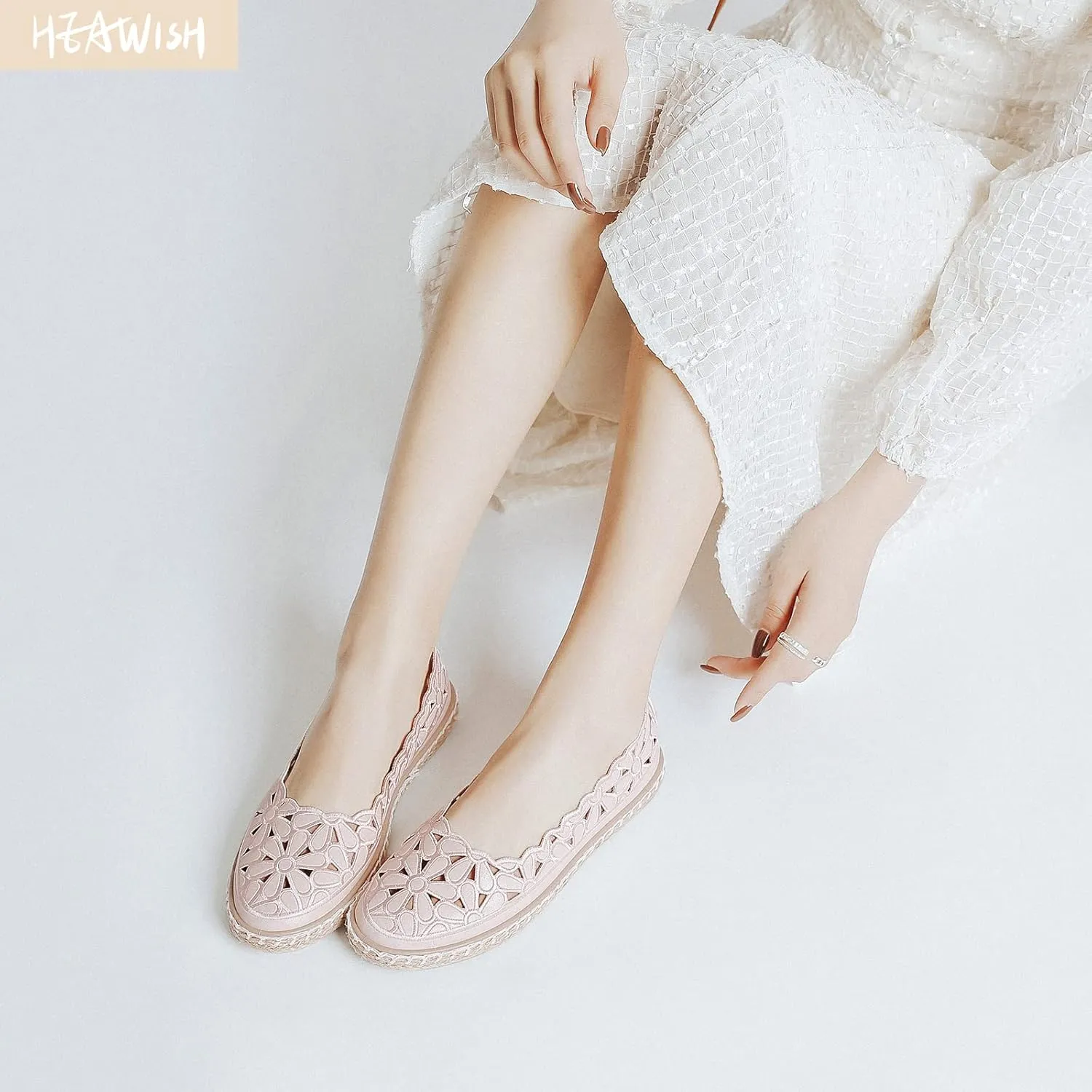 HEAWISH Womens Ballet Flat Daisy Round Toe Dress Shoes Casual Slip On Rope Loafer