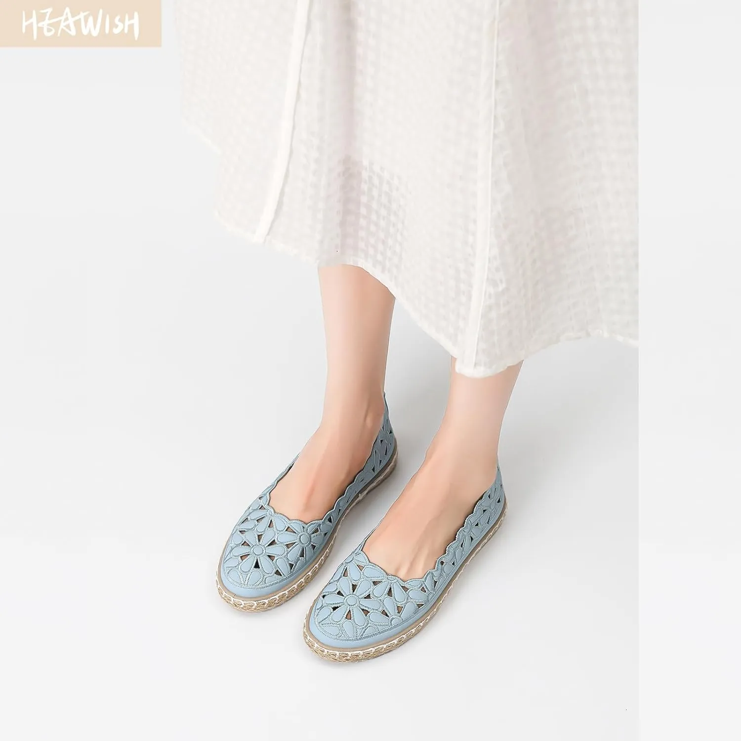 HEAWISH Womens Ballet Flat Daisy Round Toe Dress Shoes Casual Slip On Rope Loafer