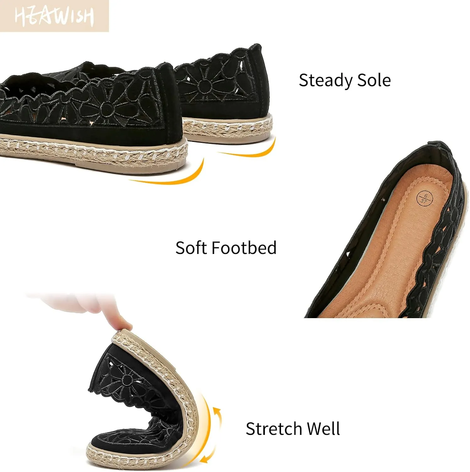 HEAWISH Womens Ballet Flat Daisy Round Toe Dress Shoes Casual Slip On Rope Loafer