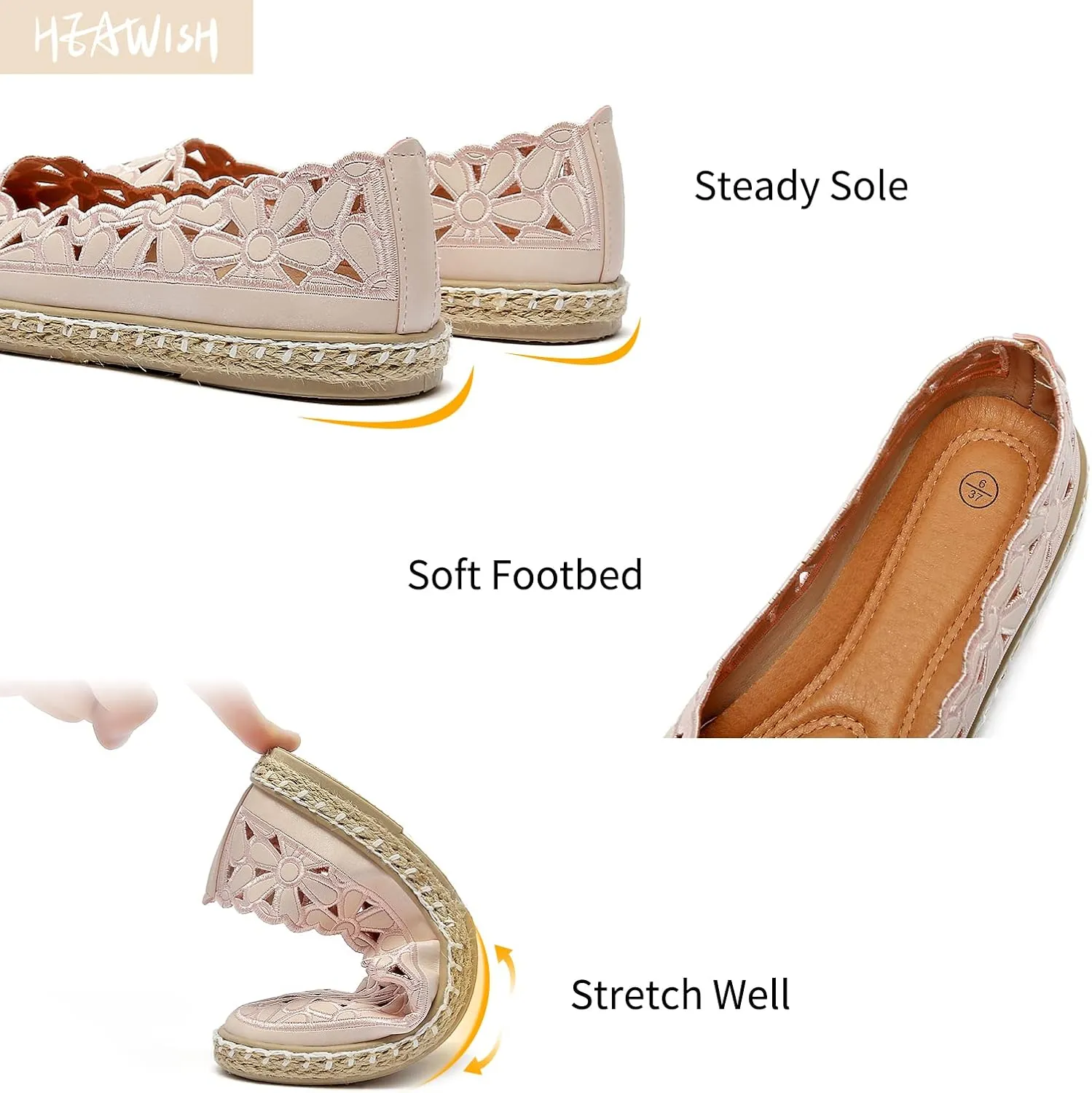 HEAWISH Womens Ballet Flat Daisy Round Toe Dress Shoes Casual Slip On Rope Loafer