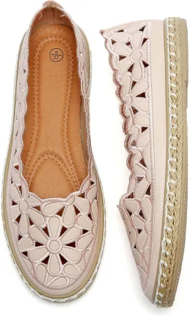 HEAWISH Womens Ballet Flat Daisy Round Toe Dress Shoes Casual Slip On Rope Loafer