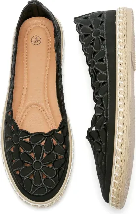 HEAWISH Womens Ballet Flat Daisy Round Toe Dress Shoes Casual Slip On Rope Loafer