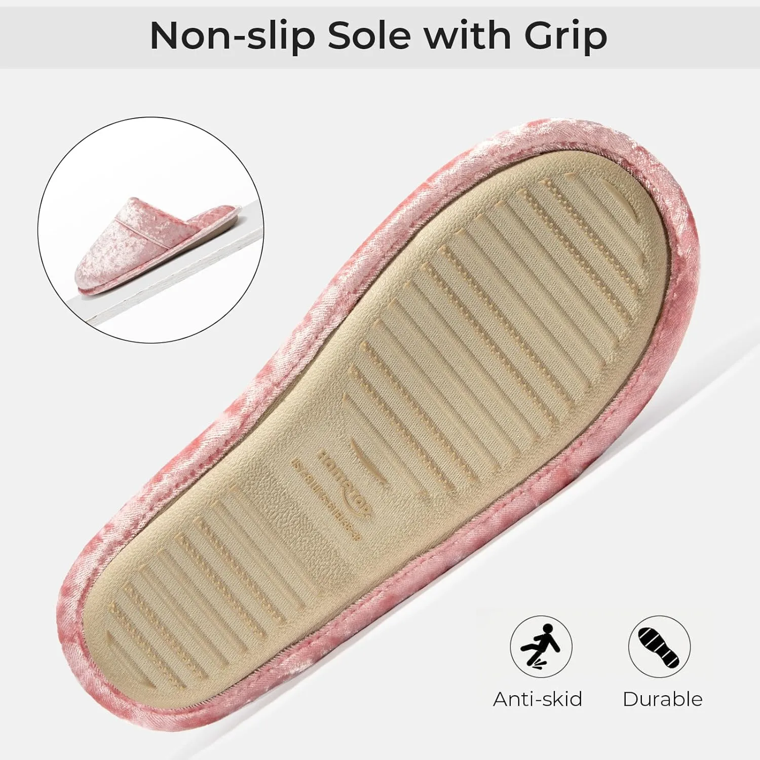 HomeTop Women's Luxury Diamond Velvet Memory Foam Scuff Slipper with Lightweight Rubber Sole