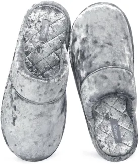 HomeTop Women's Luxury Diamond Velvet Memory Foam Scuff Slipper with Lightweight Rubber Sole