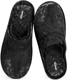 HomeTop Women's Luxury Diamond Velvet Memory Foam Scuff Slipper with Lightweight Rubber Sole