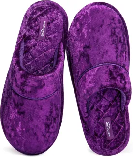 HomeTop Women's Luxury Diamond Velvet Memory Foam Scuff Slipper with Lightweight Rubber Sole