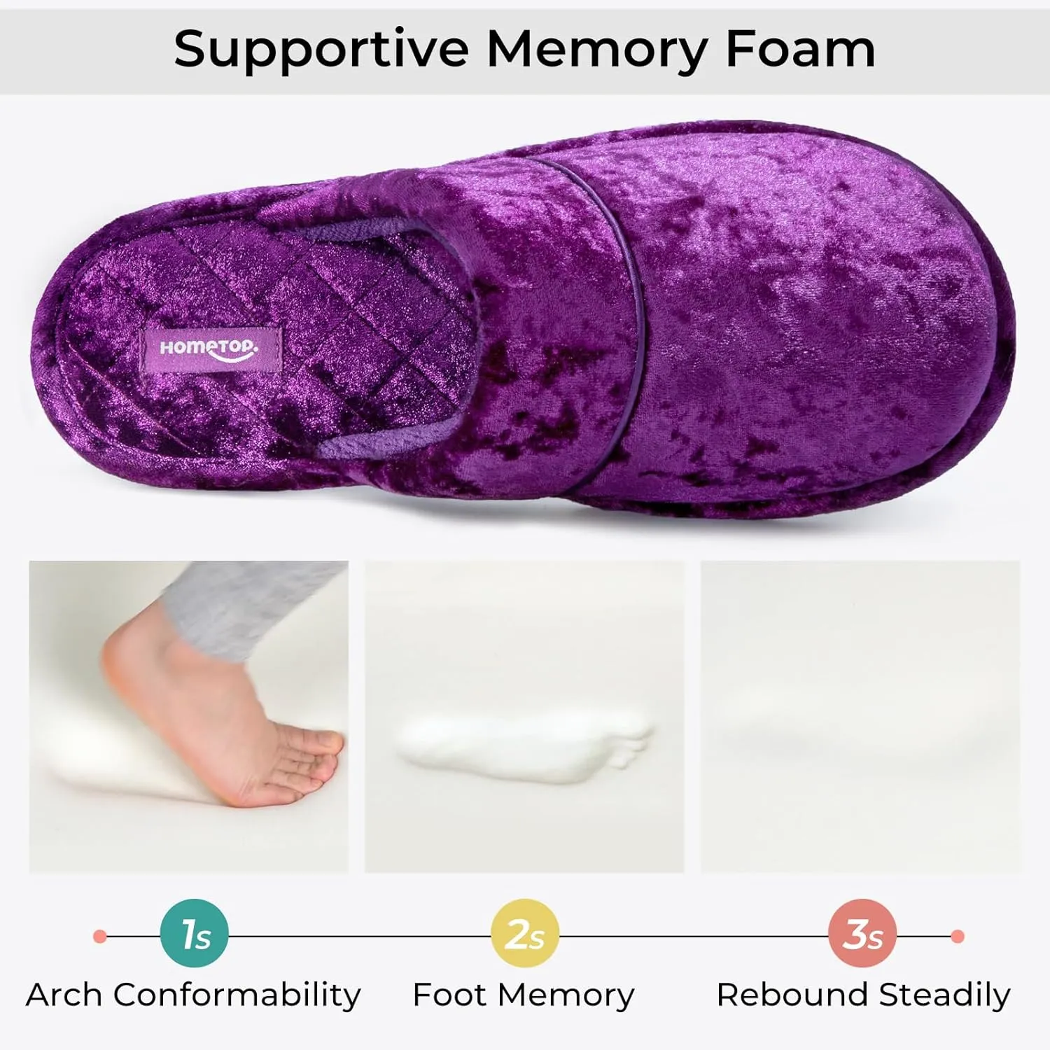 HomeTop Women's Luxury Diamond Velvet Memory Foam Scuff Slipper with Lightweight Rubber Sole