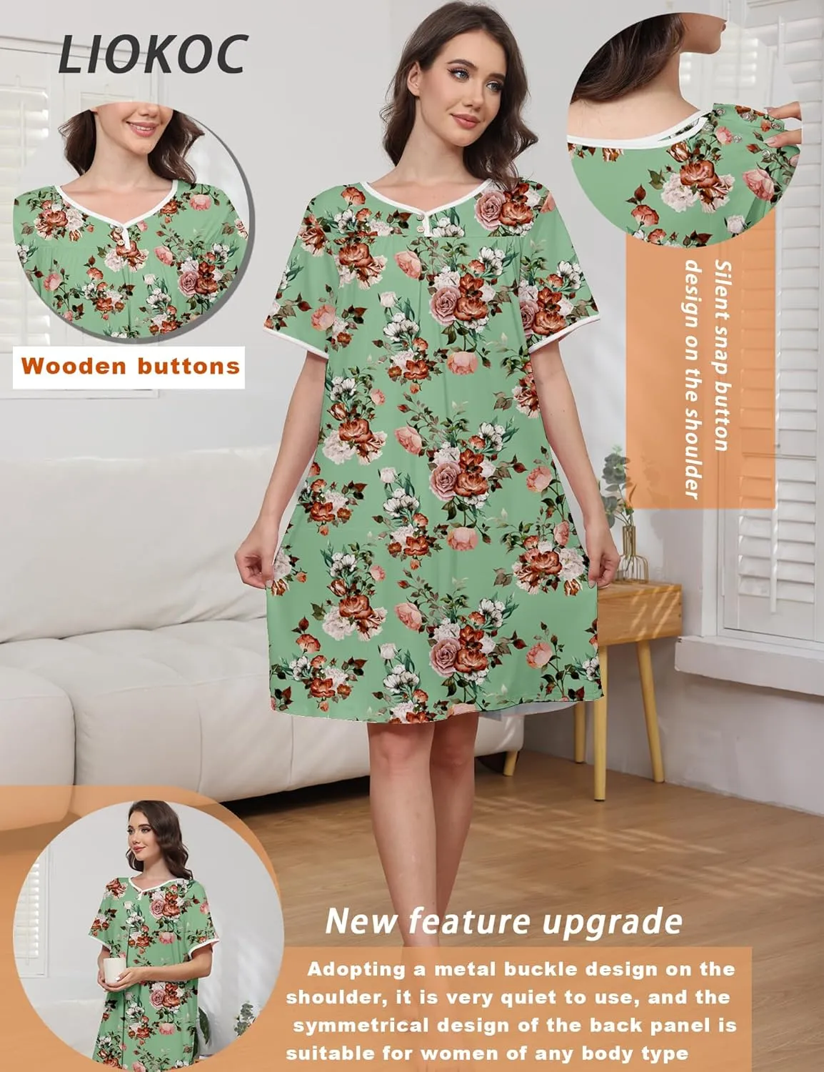 Hospital Gowns for Women Open Back Tear Away Snap Post Shoulder Surgery Short Sleeve Soft Cotton Adaptive Clothing