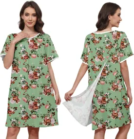 Hospital Gowns for Women Open Back Tear Away Snap Post Shoulder Surgery Short Sleeve Soft Cotton Adaptive Clothing
