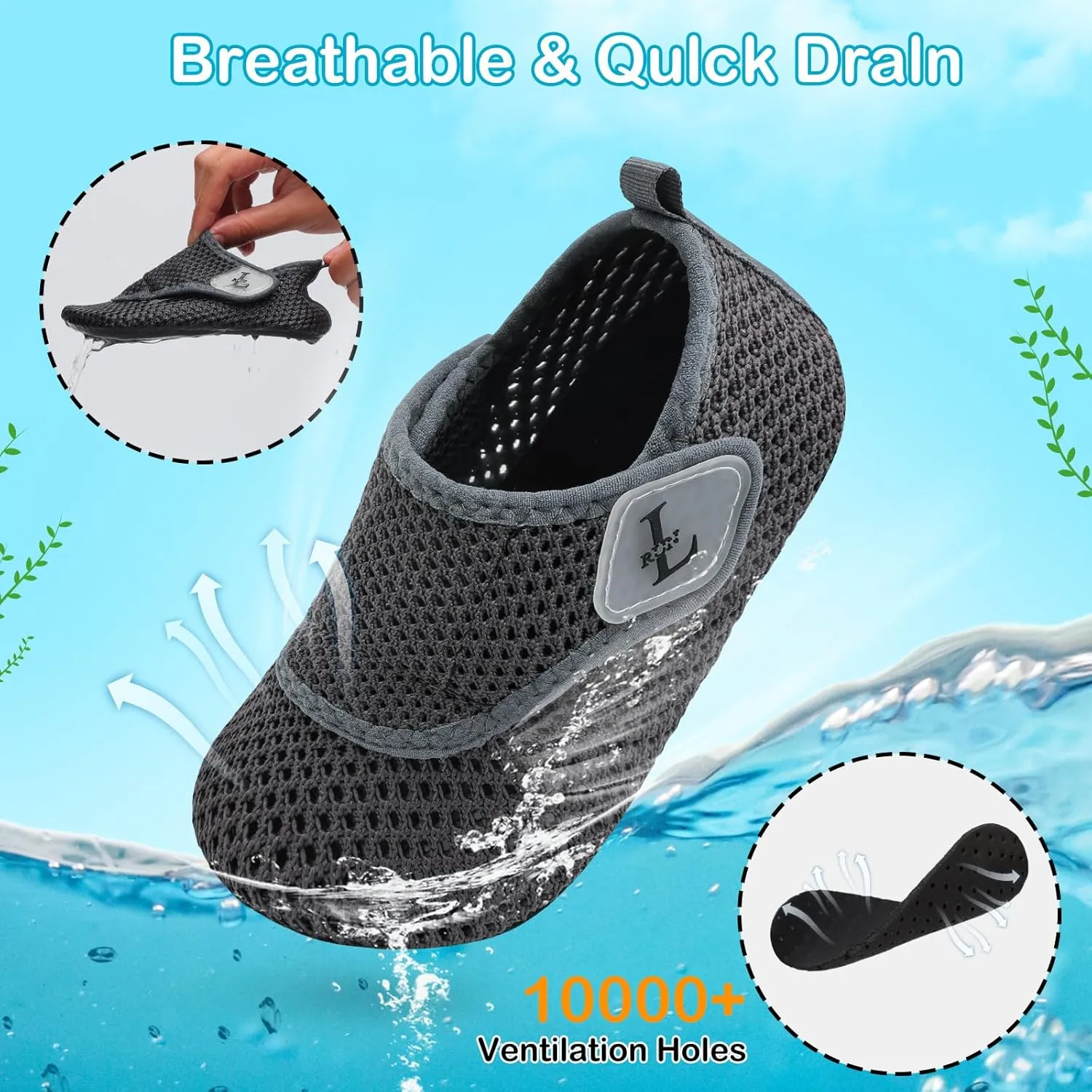 L-RUN Toddler Water Shoes Boys Girls Barefoot Beach Swim Shoes Quick Dry Kids Aqua Socks Non-Slip Wide Baby House Slippers