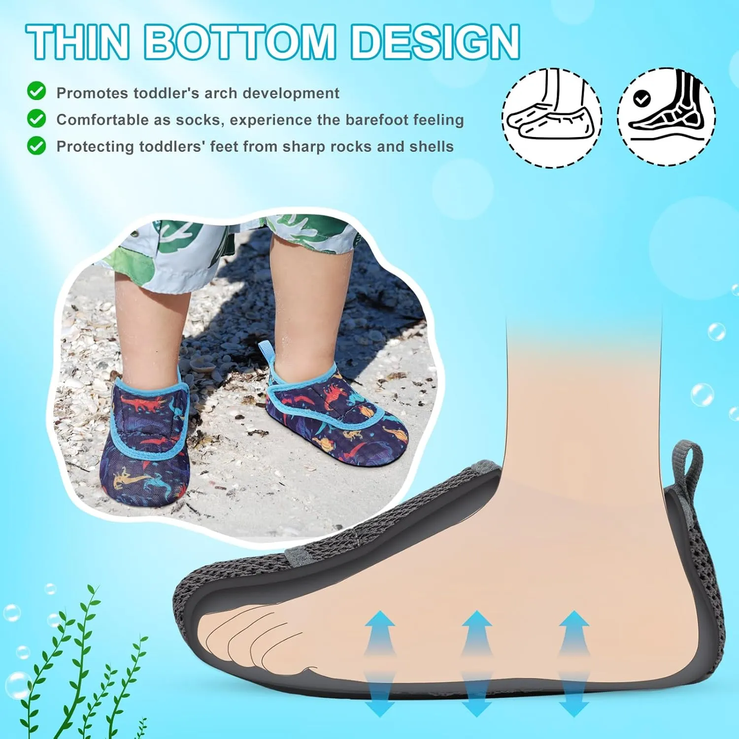 L-RUN Toddler Water Shoes Boys Girls Barefoot Beach Swim Shoes Quick Dry Kids Aqua Socks Non-Slip Wide Baby House Slippers